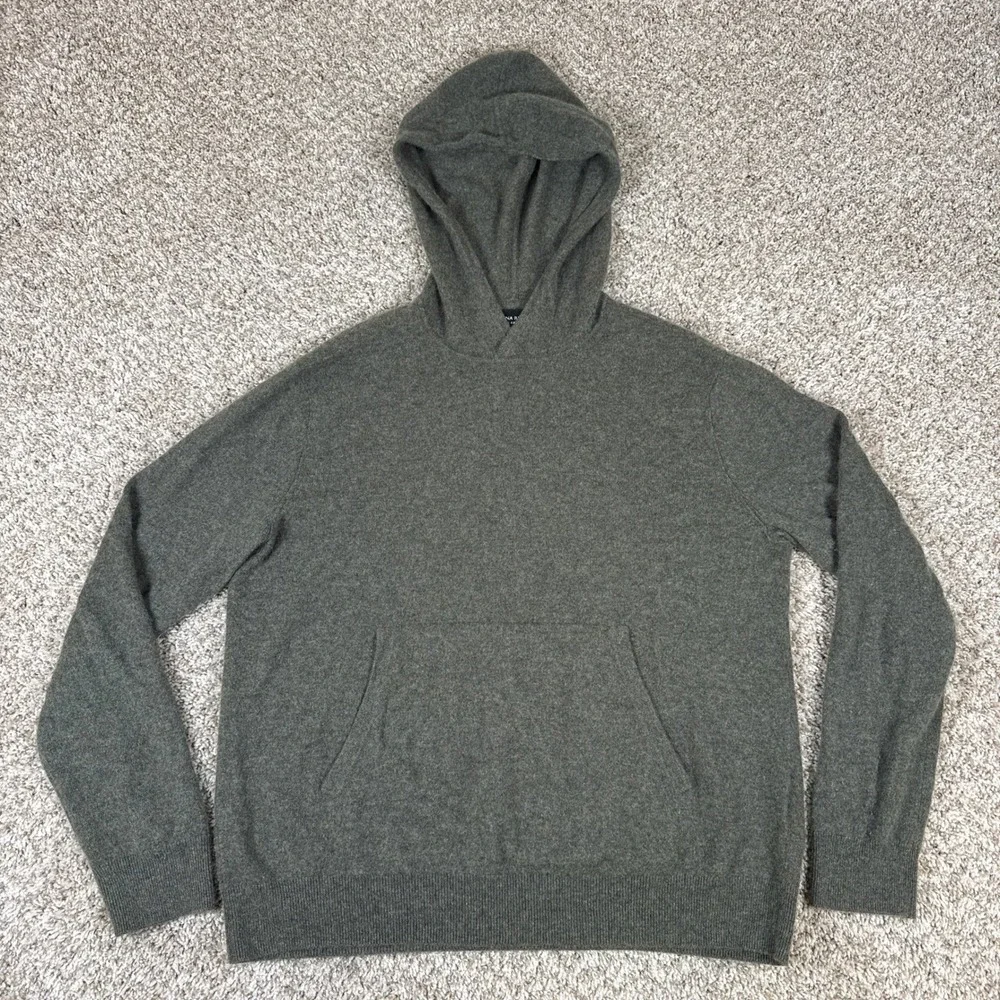 Banana Republic Hoodie Mens Large Gray Green 100 Cashmere Pocket Luxury Knit
